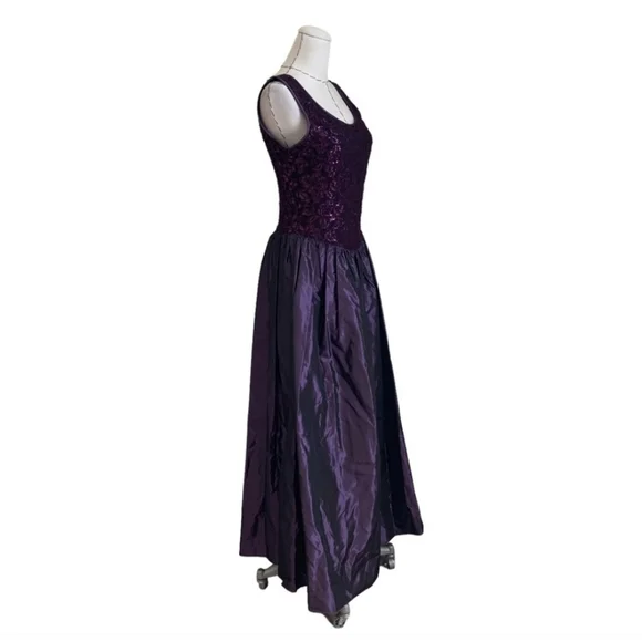 Vintage 90s Jessica McClintock Purple Lace Taffeta Gown Dress Prom Formal S M - Picture 5 of 14